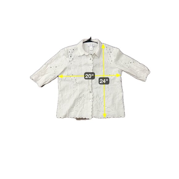 Susan Graver Embroidered Button Up Shirt Sz Large Laser Cutout Linen Bohemian - Picture 8 of 9